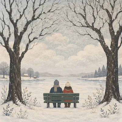Quiet Snowy Park Bench in Winter
