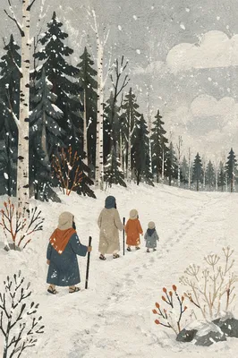 Quiet Snowy Meadow Trail in Winter Forest