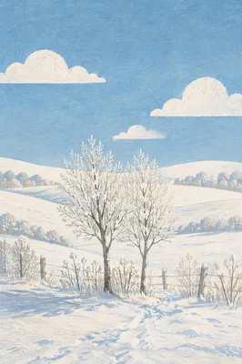 Serene Snowy Field with Frosted Trees