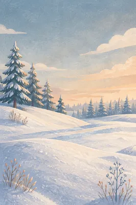 Quiet Snowy Hills and Frosted Pines
