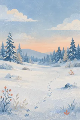 Serene Snowy Meadow at Blue Hour
