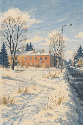 Quiet Snowy Suburban Winter Landscape