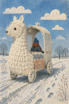 Whimsical Snow Cart in Winter Field