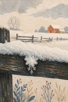 Fresh Snow on Weathered Wooden Fence