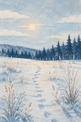Quiet Snowy Meadow at Winter Dawn