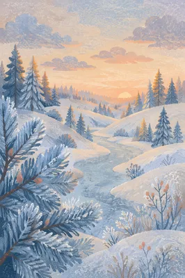 Peaceful Snowy Dawn Winter Landscape