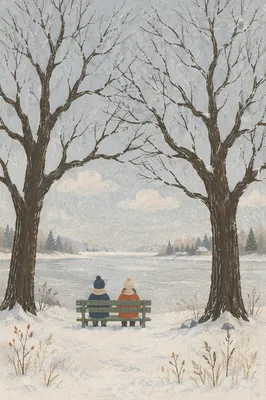 Quiet Snowy Park Bench Beneath Winter Trees