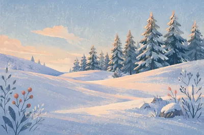 Fresh Snowfall Over Quiet Pine Hills