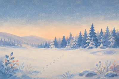 Serene Snowy Meadow at Blue Hour