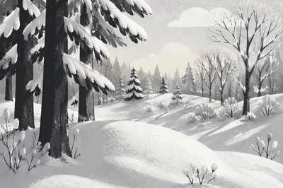 Quiet Snow Covered Mountain Forest Landscape