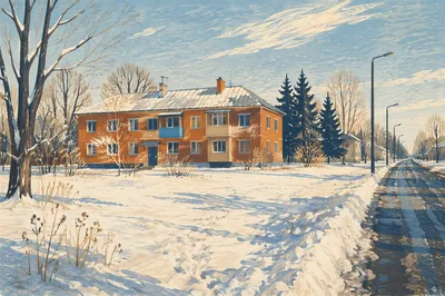 Quiet Snowy Winter Suburban Landscape