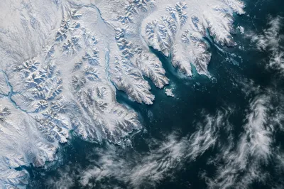 Snow Covered Winter Coastline from Above