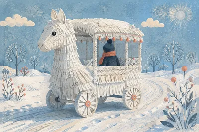 Whimsical Snow Cart in Serene Winter Field