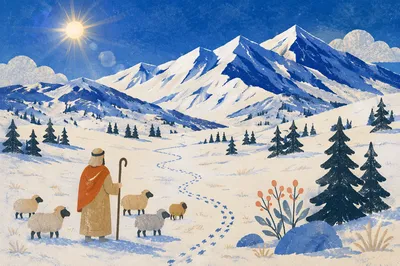 Quiet Alpine Snowfields Under Sapphire Winter Sky