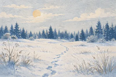 Quiet Snowy Meadow at Winter Dawn