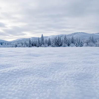 Pristine Snowy Meadow and Frosted Pines