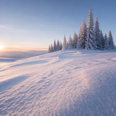 Pristine Snowy Hills at Winter Sunrise