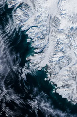 Snow Covered Winter Coastline From Above