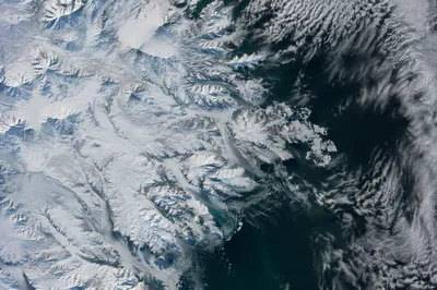 Snow Covered Winter Coastline from Above