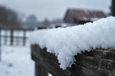 Fresh Snow on Weathered Wooden Fence