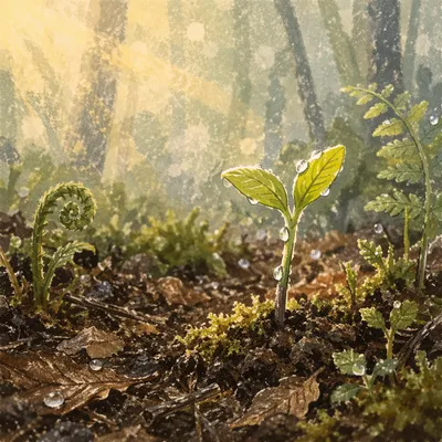 Spring Green New Growth in Forest Soil