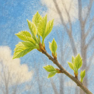 Fresh Spring Buds on Young Branch