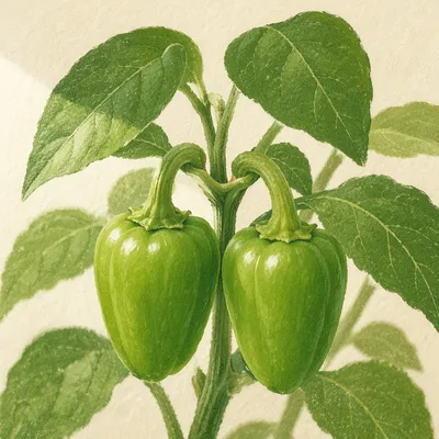 Fresh Green Peppers in Spring Growth