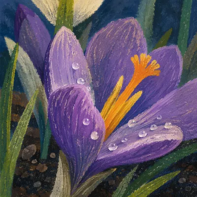 Dewy Purple Crocus in Spring Renewal