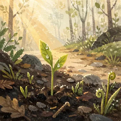 Fresh Spring Shoots on Woodland Path