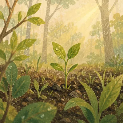Fresh Spring Growth in Woodland Morning Light
