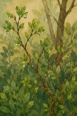 Fresh Spring Leaves After Morning Rain