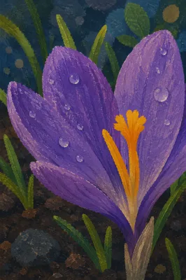 Spring Crocus Blossom with Morning Dew