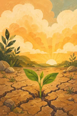 Fresh Green Seedling in Cracked Earth
