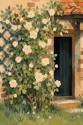Spring Rose Growth by Cottage Doorway