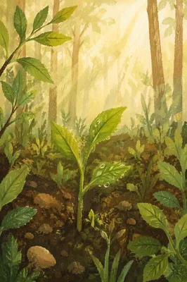 Fresh Spring Sprout in Morning Woodland