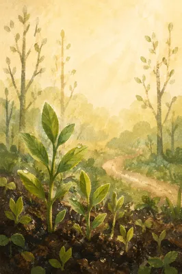Fresh Spring Shoots in Morning Woodland