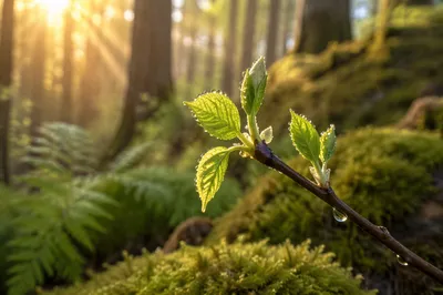 Fresh Spring Growth on Woodland Branch