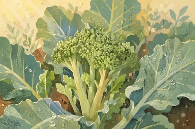 Fresh Spring Broccoli Growth in Morning Garden