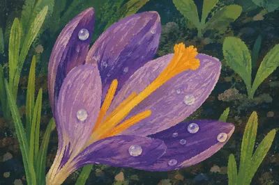 Spring Crocus Blossom with Morning Dew