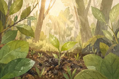 Fresh Spring Growth in Morning Woodland