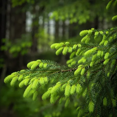 Fresh Spring Spruce Growth Close Up
