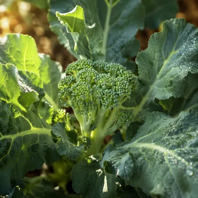 Fresh Spring Broccoli Growth in Morning Garden