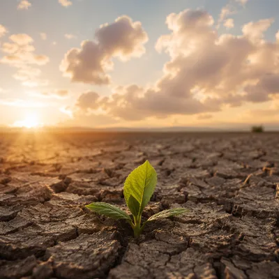 Fresh Green Seedling in Sunrise Soil