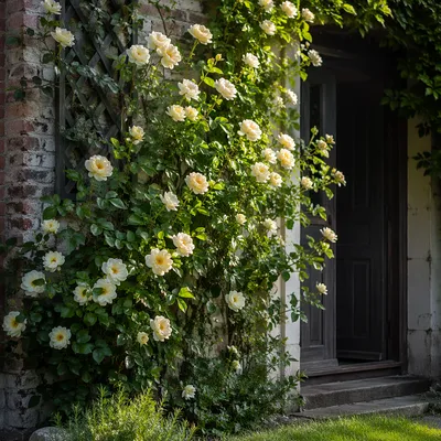Spring Climbing Roses by Cottage Doorway