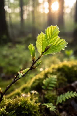 Fresh Spring New Growth in Morning Dew
