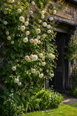 Spring Climbing Rose by Cottage Doorway