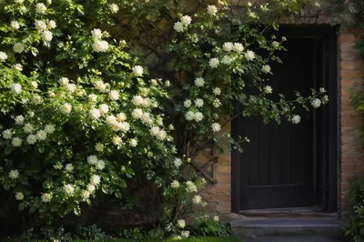 Spring Climbing Roses by Cottage Doorway