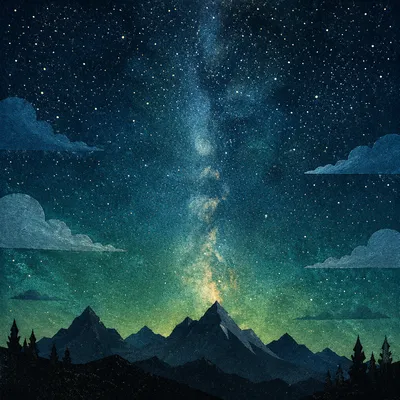 Emerald Milky Way Over Mountain Silhouettes
