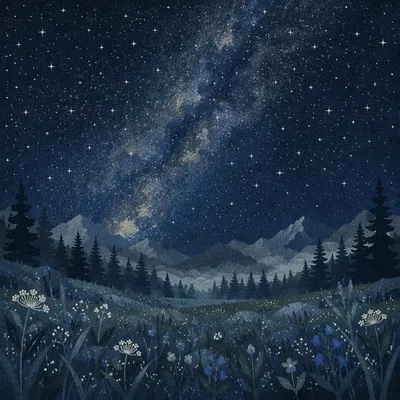 Starry Night Sky Over Alpine Meadow