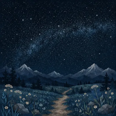 Starry Night Sky Over Alpine Meadow